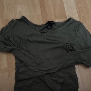 Urban Outfitters Olive Long Sleeve V-Neck Top